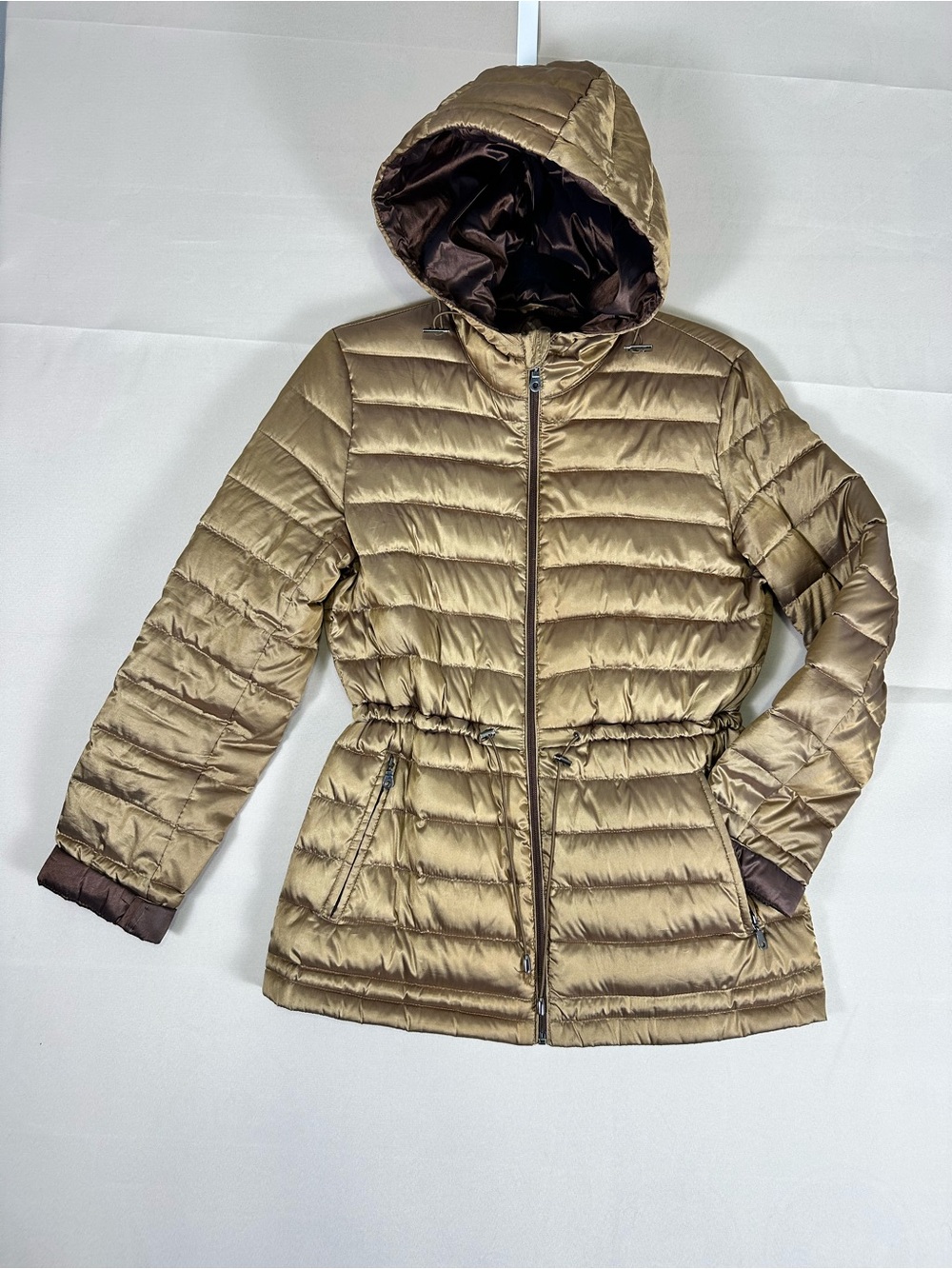Be by Blanc Noir Metallic Gold Hooded Puffer Jacket M Medium